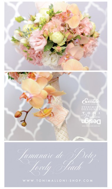 Lumanare de botez cu trandafiri si orhidee cymbidium, 65x4 cm, Peach Rose 3